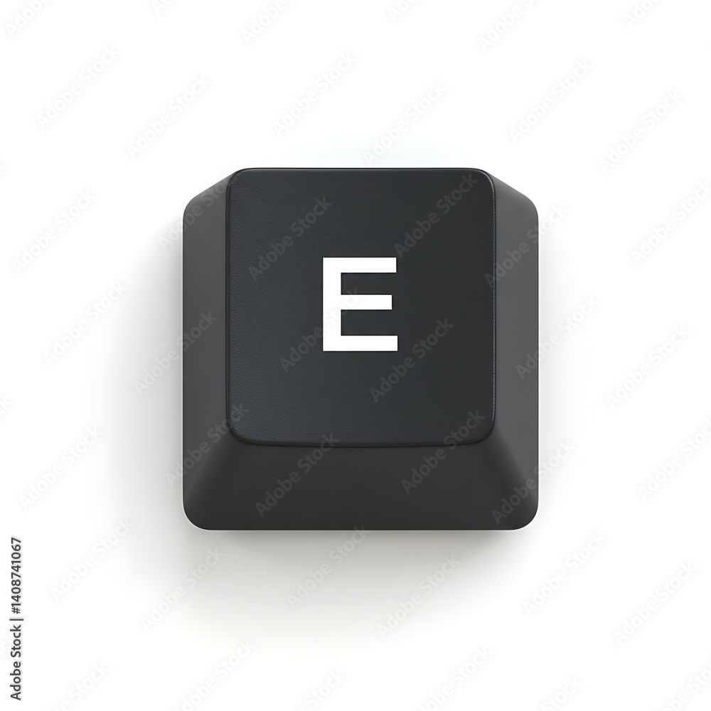 Aufkleber high-resolution render of a single black keyboard key: letter e