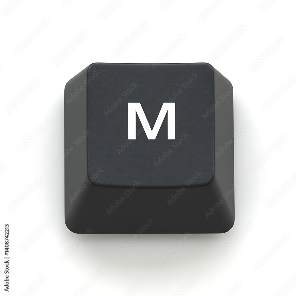 Poster high-resolution 3d render of a single 'm' key