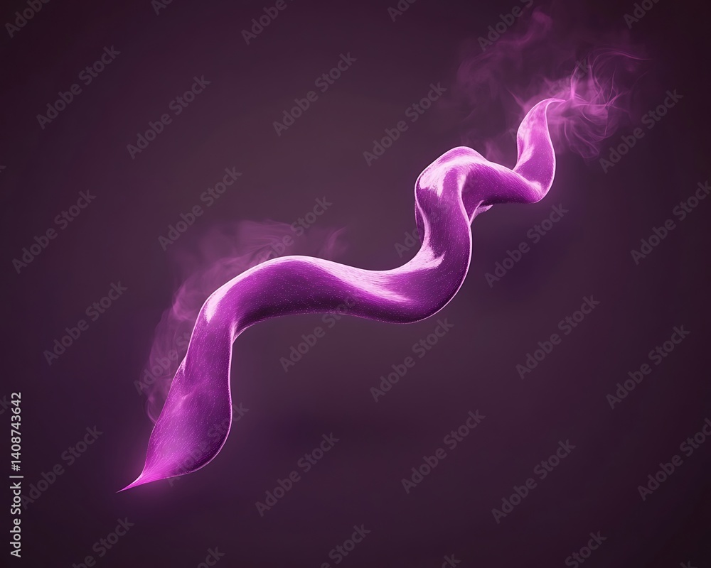 Poster an abstract flowing purple shape floating elegantly on a dark background