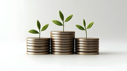 A plant growing out of stacks of coins symbolizing financial growth and environmental sustainability initiatives