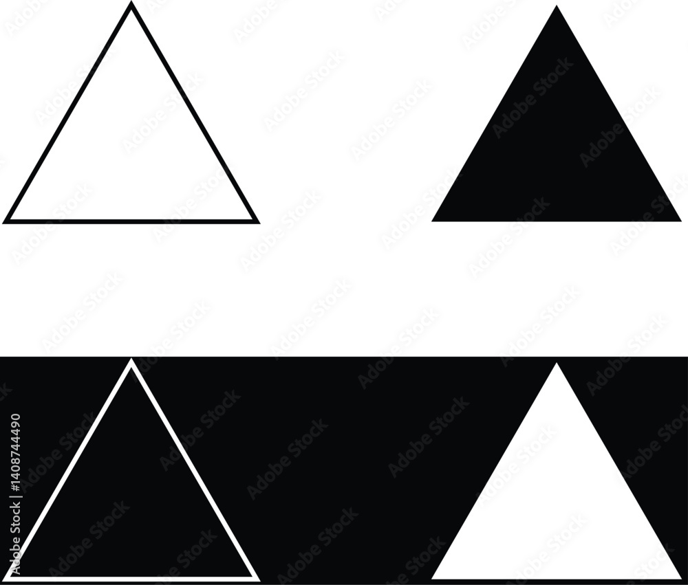 Poster equilateral triangle icons outline and silhouette. equilateral triangle in mathematics in black and 