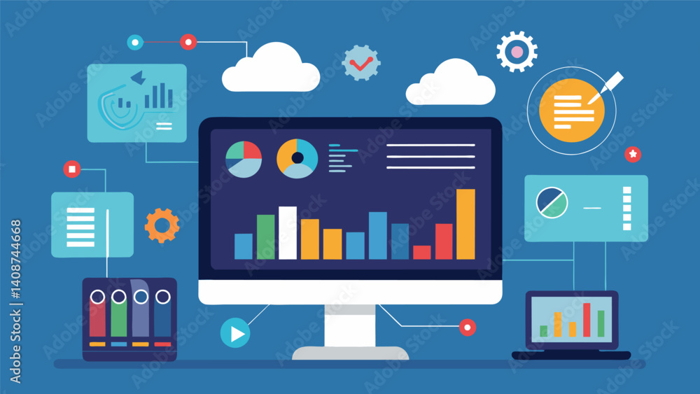 Poster a sleek dashboard showcases realtime analytics and data visualization highlighting the powerful insi
