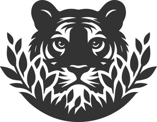 Tree with tiger animal vector silhouette