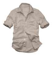 Isolated casual plaid cotton shirt, a stylish garment with sleeves, on a white background