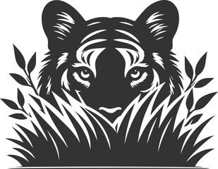 Tree with tiger animal vector silhouette