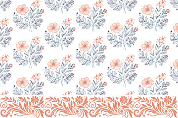 hand drawn floral line art with ornamental frame details for packaging textile wallpaper and wrapping paper projects


