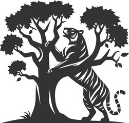 Tree with tiger animal vector silhouette