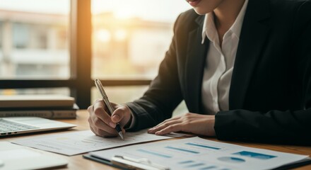 Businesswoman Working on Documents