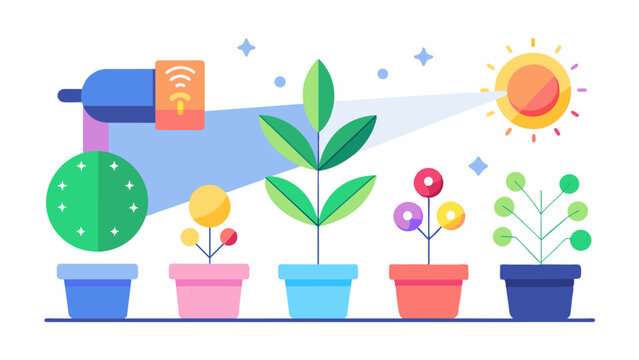 Light Spectrum Customization A feature that allows users to customize the light spectrum to cater to the specific needs of different plants such as fruitbearing or flowering. Vector illustration