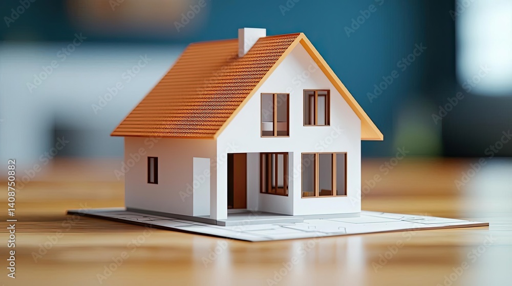 Poster building house on blueprint featuring project and model concept. a detailed model of a modern house 