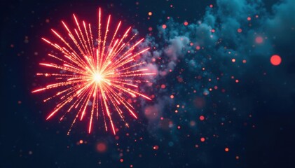 Fototapeta premium Fireworks exploding in mid-air with vibrant colors and patterns , explosions, sparks flying, night sky