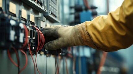 Electrician performing maintenance on a power grid. Featuring expertise and reliability