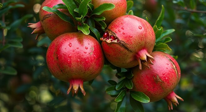 Ripe Pomegranates on Branch, Karachi Fruit Harvest, Juicy Red Pomegranates, Sindh Orchard Bounty
