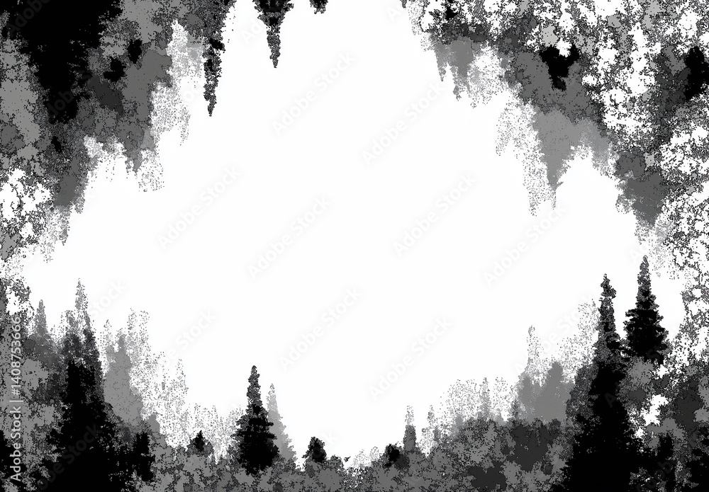 Poster abstract white brush strokes on black background depicting sound waves with digital noise texture an