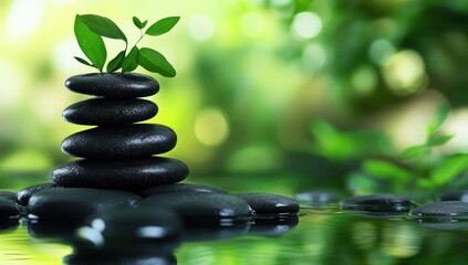 Obraz premium Zen Garden Serenity: Stacked Stones and Tranquil Water