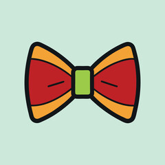 Retro Cartoon Bow Tie with New Year Object Red and Orange Ribbon Layers Design