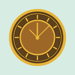 Vintage brown and golden clock with New Year Object short hands on a soft background