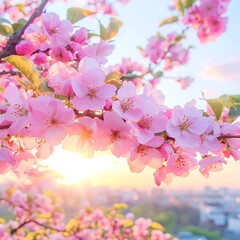 Blossoms Sunrise Cityscape