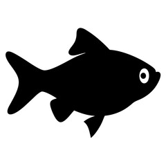 black skirt tetra fish black silhouette of a moorish idol fish aquatic animal ocean life- simple black silhouette of a black skirt tetra fish tropical sea life animal icon,