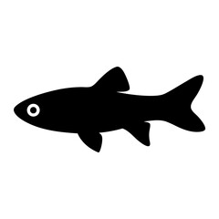 celestial pearl danio fish black silhouette of a moorish idol fish aquatic animal ocean life- simple black silhouette of a celestial pearl danio fish tropical sea life animal icon,
