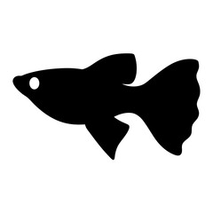 guppy fish black silhouette of a moorish idol fish aquatic animal ocean life- simple black silhouette of a guppy fish tropical sea life animal icon,