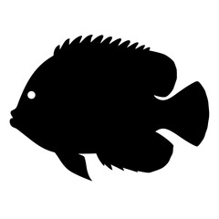 green terror fish black silhouette of a moorish idol fish aquatic animal ocean life- simple black silhouette of a green terror fish tropical sea life animal icon,