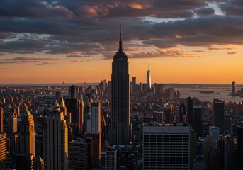 Naklejka premium new york city skyline at sunset