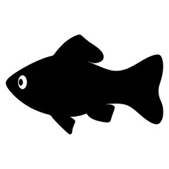molly fish  black silhouette of a moorish idol fish aquatic animal ocean life- simple black silhouette of a molly fish  tropical sea life animal icon,