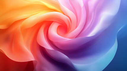 
A colorful spiral with pastel rainbow hues creates a dreamy, abstract atmosphere. The grainy 3D render showcases a holographic iridescent wave in motion, symbolizing fluidity and transformation.

