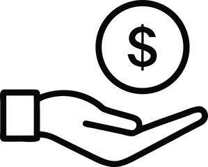 Hand Holding a Dollar Coin Icon on Transparent Background Money Concept Simple
