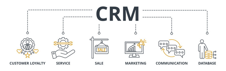 Crm web banners concept vector illustration with keywords and icons