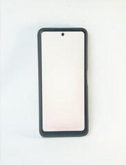 Smartphone with white screen isolated on white background center position