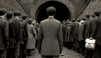 Fototapeta premium Crowd Entering Tunnel - Retro