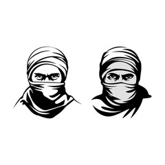 Pair of Mysterious Hooded Figures with Covered Faces Graphic