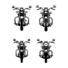 Set of Four Front View Vintage Classic Motorcycle Line Art Illustrations