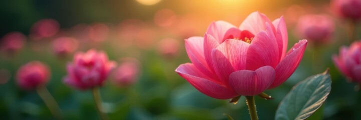 Fototapeta premium Soft petals gently unfolding in the morning dew , nature, botanical