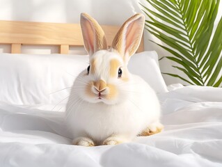 Obraz premium Bunny on Bed, Sunny Room