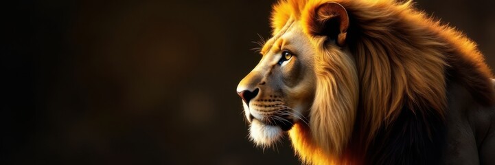 Fototapeta premium Regal lion's mane with golden fur and black spots, fierce, wild