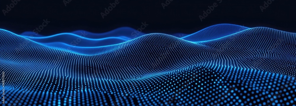 Poster abstract wave pattern digital blue dotted lines forming undulating surface