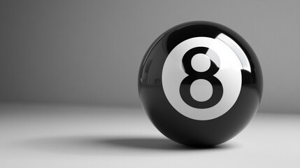 black eight ball symbolizes fate, destiny, and pivotal moments, often representing challenges and decisions in life, captured in a modern billiard setting with dynamic lighting.