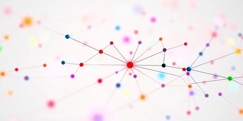 Abstract network connection, colorful nodes linked by thin lines on white background, pattern, flat