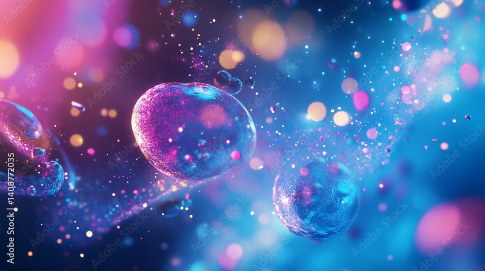 Poster captivating abstract display of luminous spheres and vibrant bokeh effects