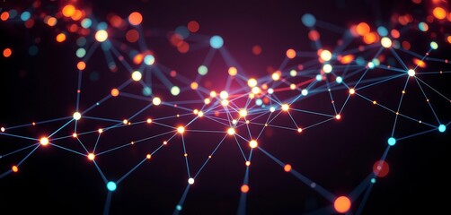 Abstract network nodes glowing on dark background, international business, globe