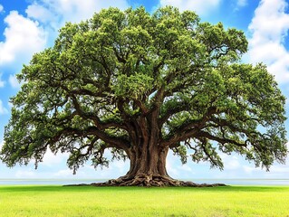 Fototapeta premium A majestic and sprawling tree stands under a clear blue sky