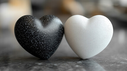 Fototapeta premium A minimalist black and white heart symbolizing love, balance, and duality in a simple, bright tone with blurred empty space, emphasizing modern, timeless emotion in a clean, minimalist design.