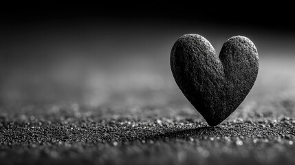 A minimalist black and white heart symbolizing love, balance, and duality in a simple, bright tone with blurred empty space, emphasizing modern, timeless emotion in a clean, minimalist design.