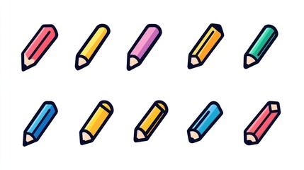 Colorful pencils, isometric view, white background, stationery