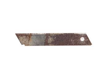Old used cutter blades that are full of rust isolated on white background.