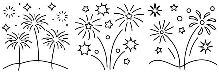 Obraz premium Beautiful line art depicting fireworks bursts in various styles, creating festive atmosphere filled with joy and celebration