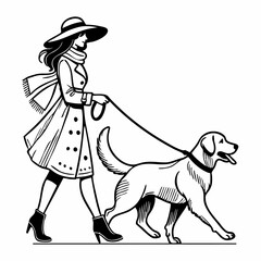 A dog walking with her lady owner image for illustration.